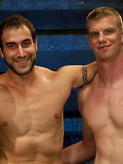 Leo Forte and Blake Daniels suffer as they receive Spencer Reed\\\'s giant cock during a live show.