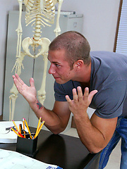 Ken Mack fucks his student, Rod Daily, in his tight bubble butt on his desk with his fat cock.