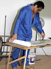 Marcello takes a break from the decorating and has a slow wank to relax