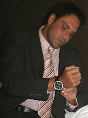 Italian Stallion Marcello has phone sex with a client and spunks all over his firm chest